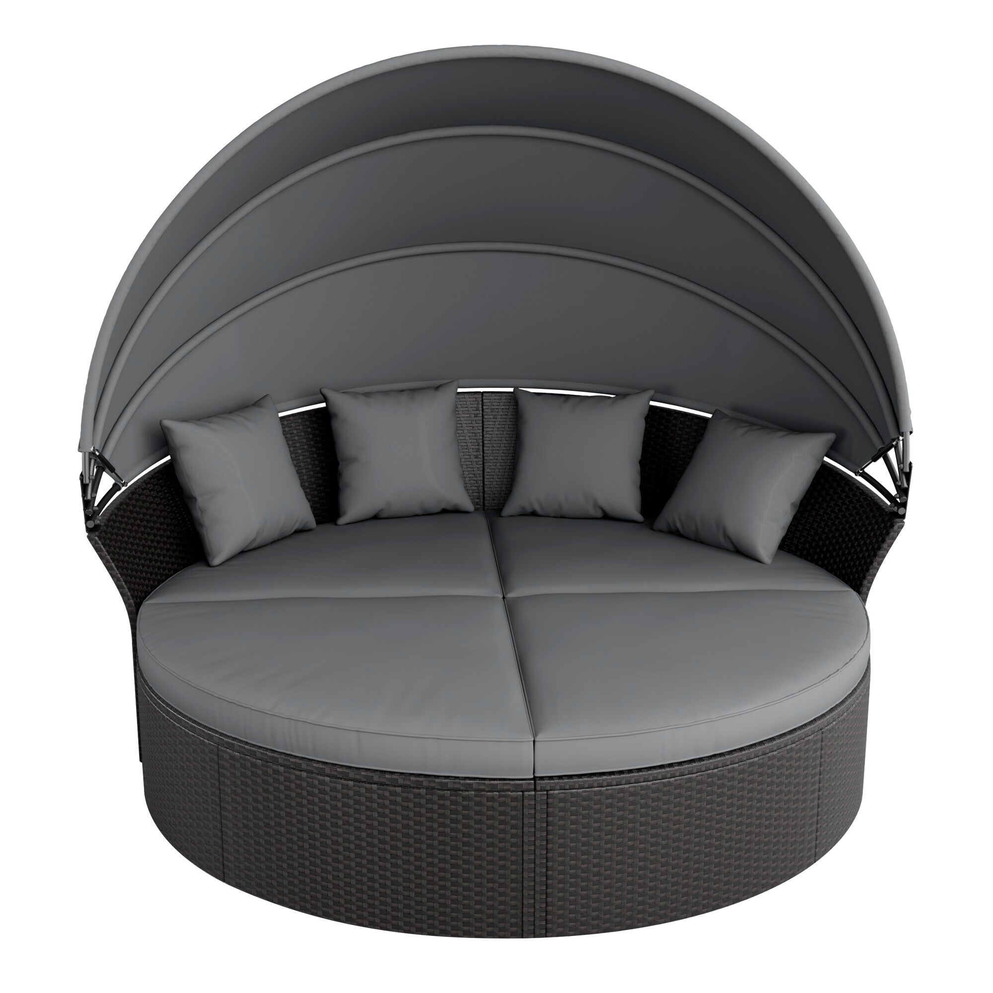 Ensemble canapé d'angle rond Nuon 4 pièces en résine tressée noire avec auvent rétractable par Havenside Home