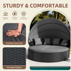 Ensemble canapé d'angle rond Nuon 4 pièces en résine tressée noire avec auvent rétractable par Havenside Home