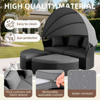 Ensemble canapé d'angle rond Nuon 4 pièces en résine tressée noire avec auvent rétractable par Havenside Home