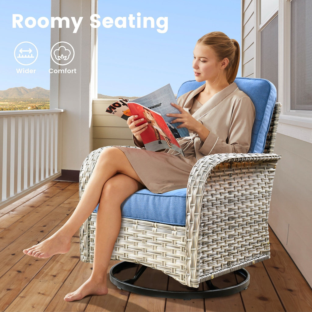 Ensemble de 9 chaises pivotantes d'extérieur en résine tressée OVIOS avec table de feu