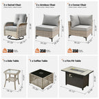 Ensemble de 9 chaises pivotantes d'extérieur en résine tressée OVIOS avec table de feu