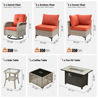 Ensemble de 9 chaises pivotantes d'extérieur en résine tressée OVIOS avec table de feu