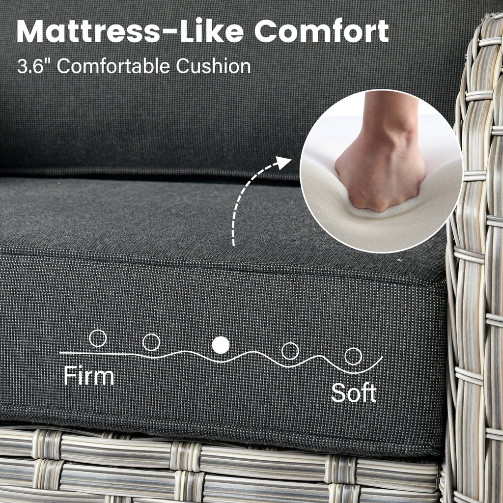 Ensemble de 9 chaises pivotantes d'extérieur en résine tressée OVIOS avec table de feu