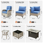 Ensemble de 9 chaises pivotantes d'extérieur en résine tressée OVIOS avec table de feu