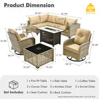 Ensemble de 9 chaises pivotantes d'extérieur en résine tressée OVIOS avec table de feu