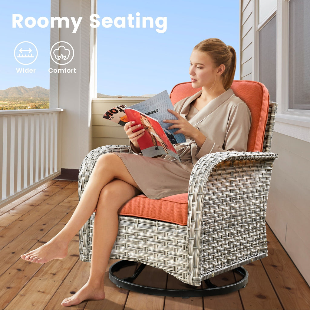 Ensemble de 9 chaises pivotantes d'extérieur en résine tressée OVIOS avec table de feu