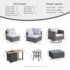 Ensemble de canapés d'angle OVIOS en résine tressée à assise profonde, 11 pièces, fauteuils pivotants et foyer extérieur