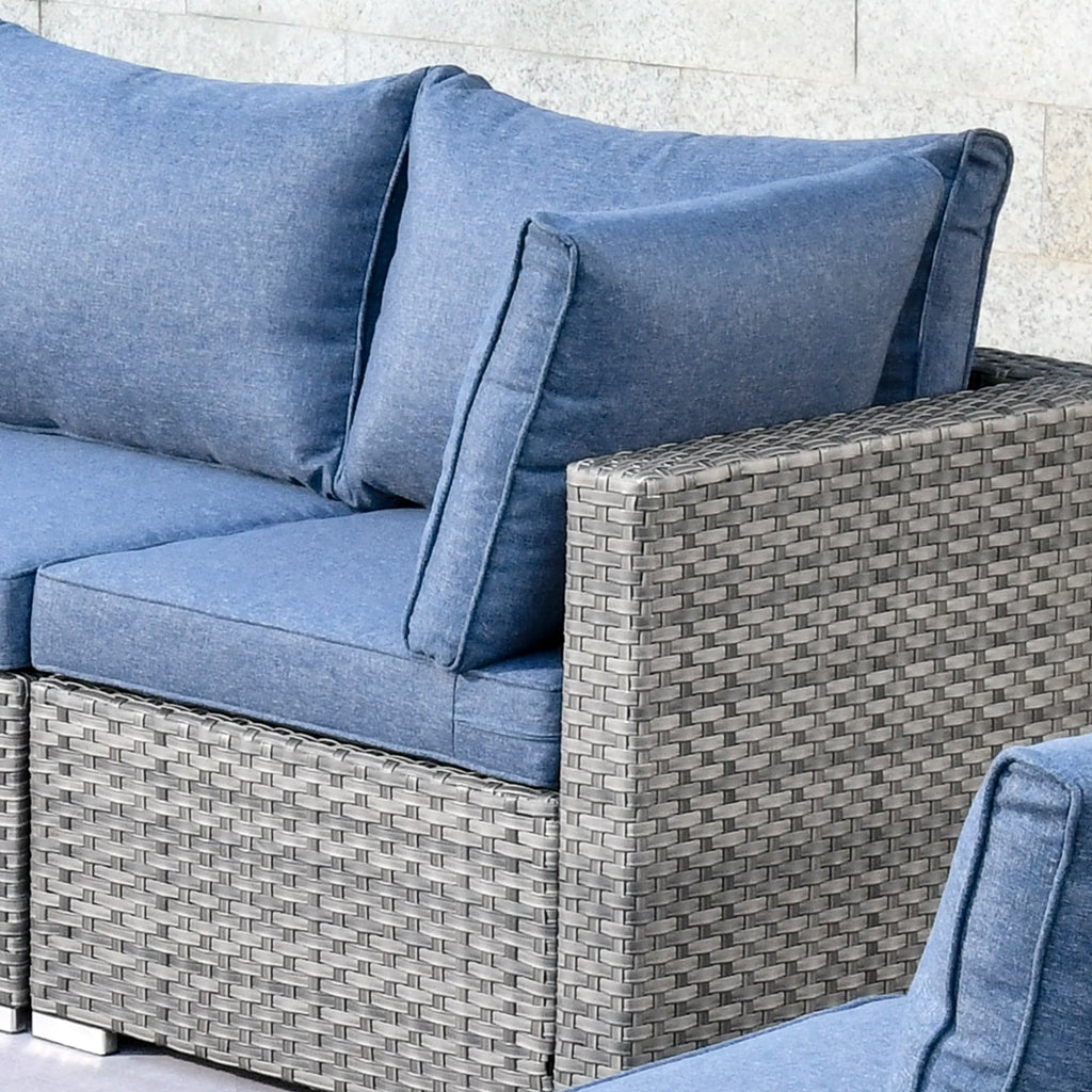 Ensemble de canapés d'angle OVIOS en résine tressée à assise profonde, 11 pièces, fauteuils pivotants et foyer extérieur