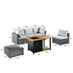 Ensemble de canapés d'angle OVIOS en résine tressée à assise profonde, 11 pièces, fauteuils pivotants et foyer extérieur