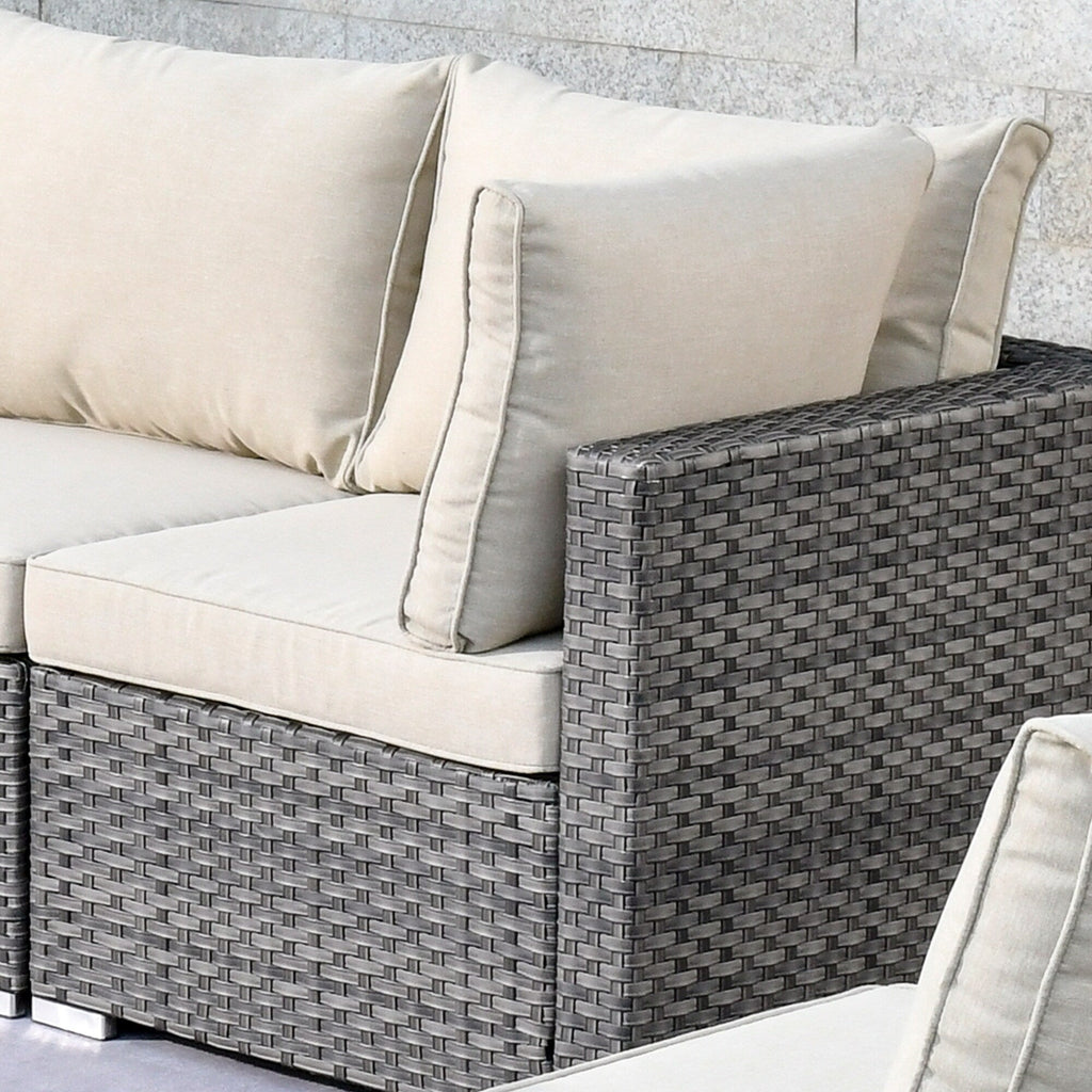 Ensemble de canapés d'angle OVIOS en résine tressée à assise profonde, 11 pièces, fauteuils pivotants et foyer extérieur