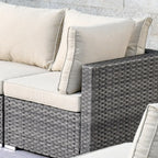 Ensemble de canapés d'angle OVIOS en résine tressée à assise profonde, 11 pièces, fauteuils pivotants et foyer extérieur