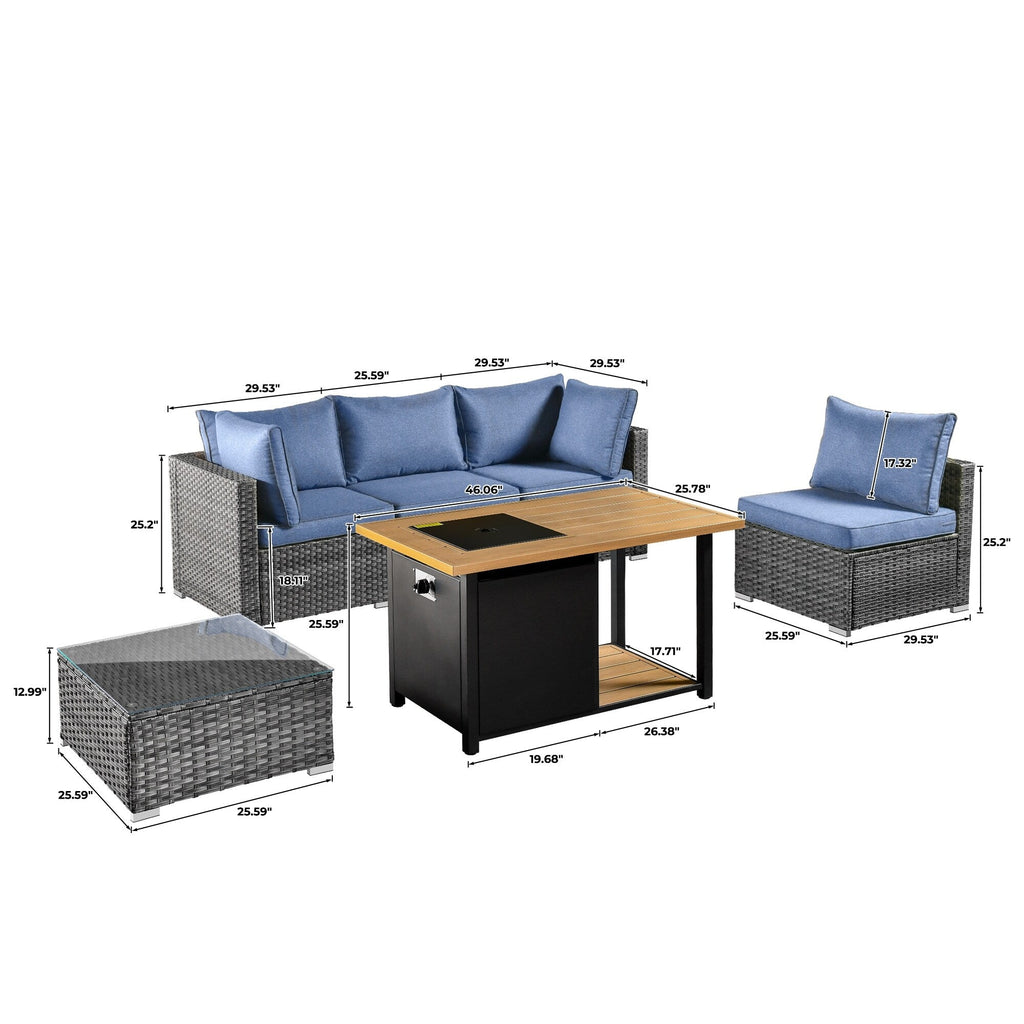 Ensemble de canapés d'angle OVIOS en résine tressée à assise profonde, 11 pièces, fauteuils pivotants et foyer extérieur