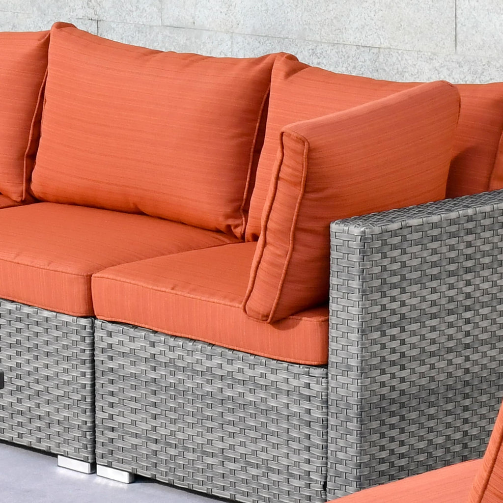 Ensemble de canapés d'angle OVIOS en résine tressée à assise profonde, 11 pièces, fauteuils pivotants et foyer extérieur