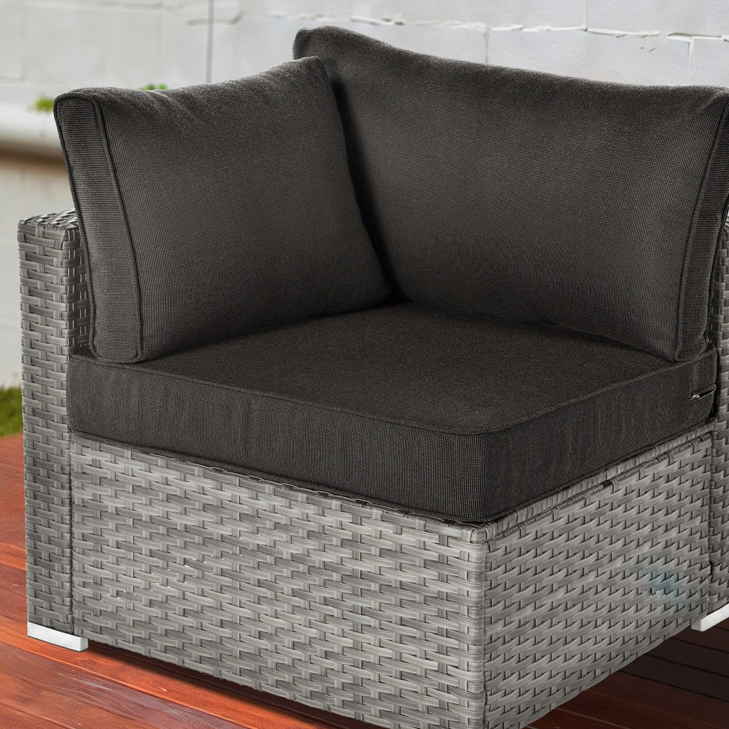 Ensemble de canapés d'angle OVIOS en résine tressée à assise profonde, 11 pièces, fauteuils pivotants et foyer extérieur