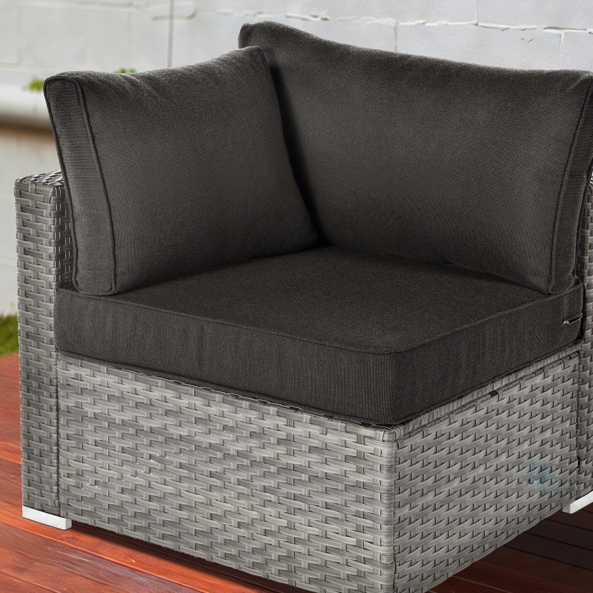 Ensemble de canapés d'angle OVIOS en résine tressée à assise profonde, 11 pièces, fauteuils pivotants et foyer extérieur