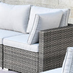 Ensemble de canapés d'angle OVIOS en résine tressée à assise profonde, 11 pièces, fauteuils pivotants et foyer extérieur