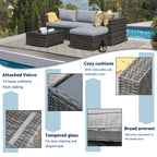 Ensemble de canapé d'extérieur en osier composé de 5 pièces avec coussins