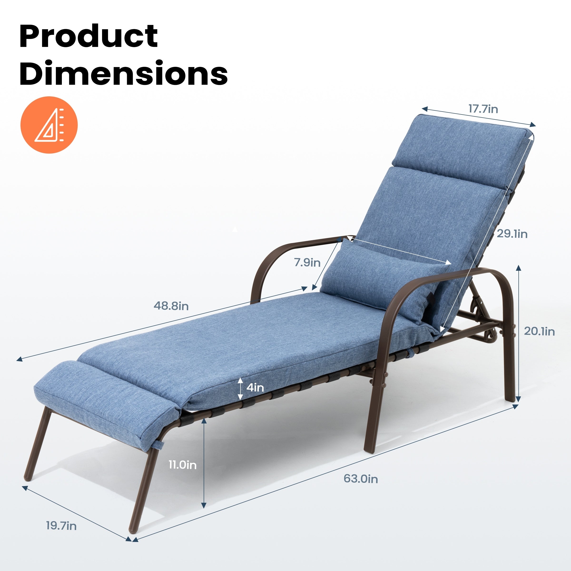 Chaise longue de jardin réglable avec coussin pour extérieur, pour terrasse, plage ou bord de piscine
