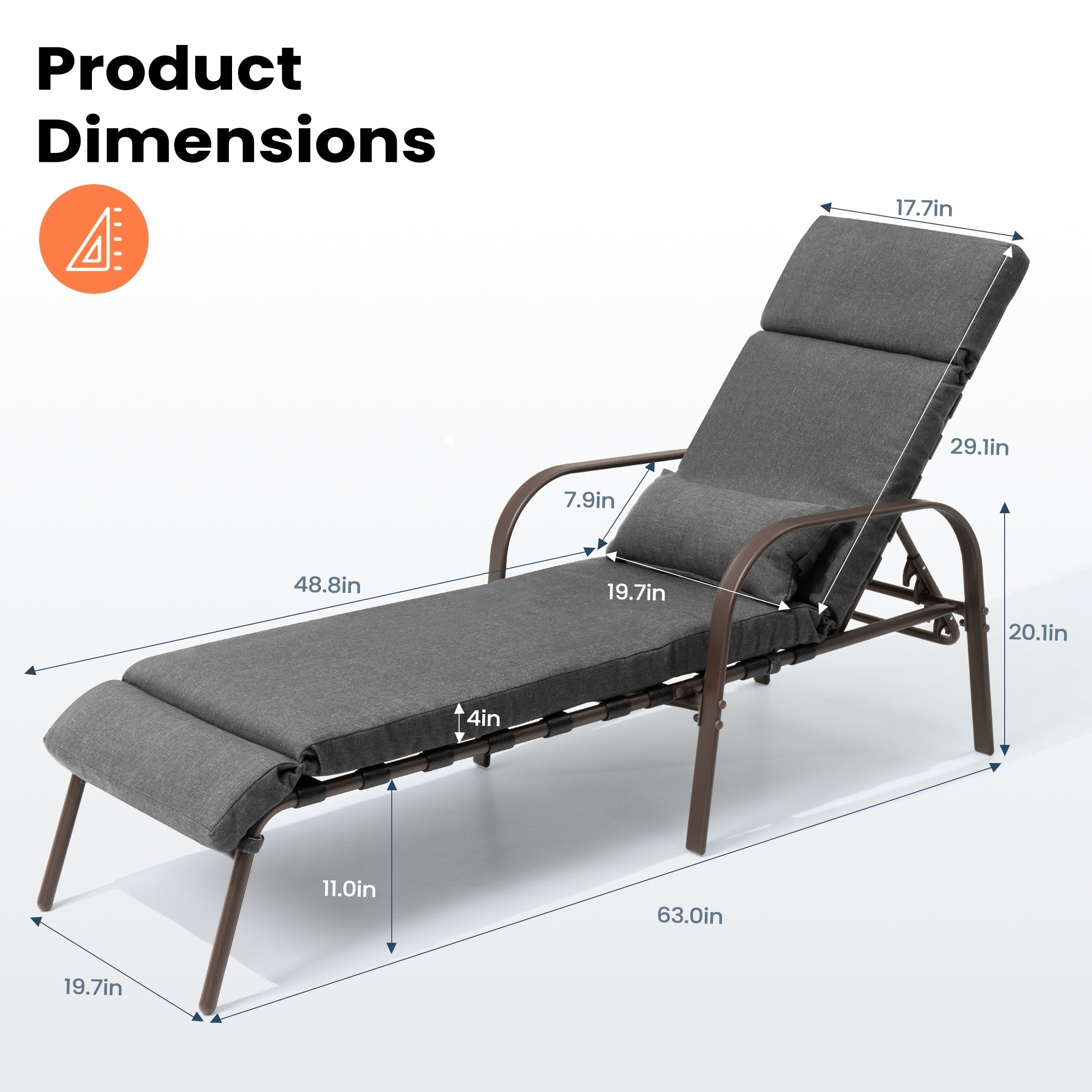 Chaise longue de jardin réglable avec coussin pour extérieur, pour terrasse, plage ou bord de piscine