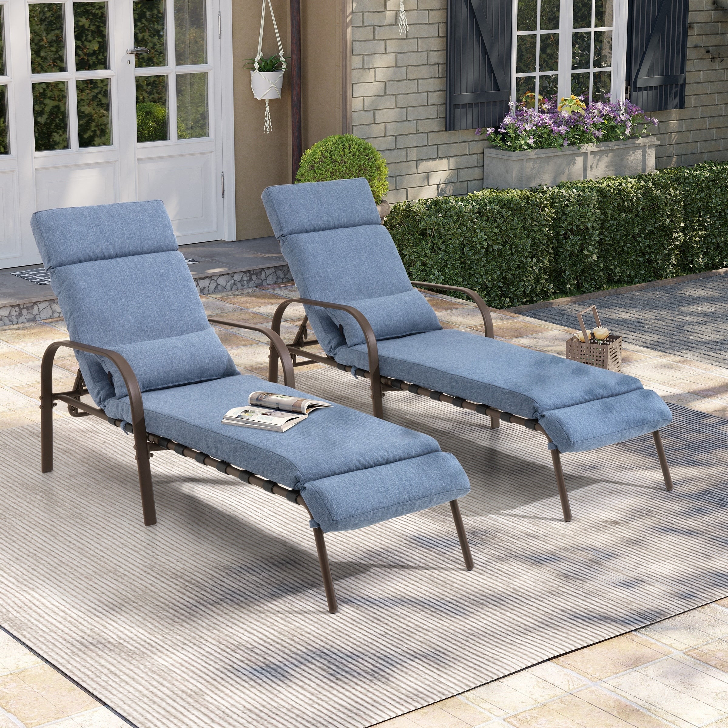 Chaise longue de jardin réglable avec coussin pour extérieur, pour terrasse, plage ou bord de piscine