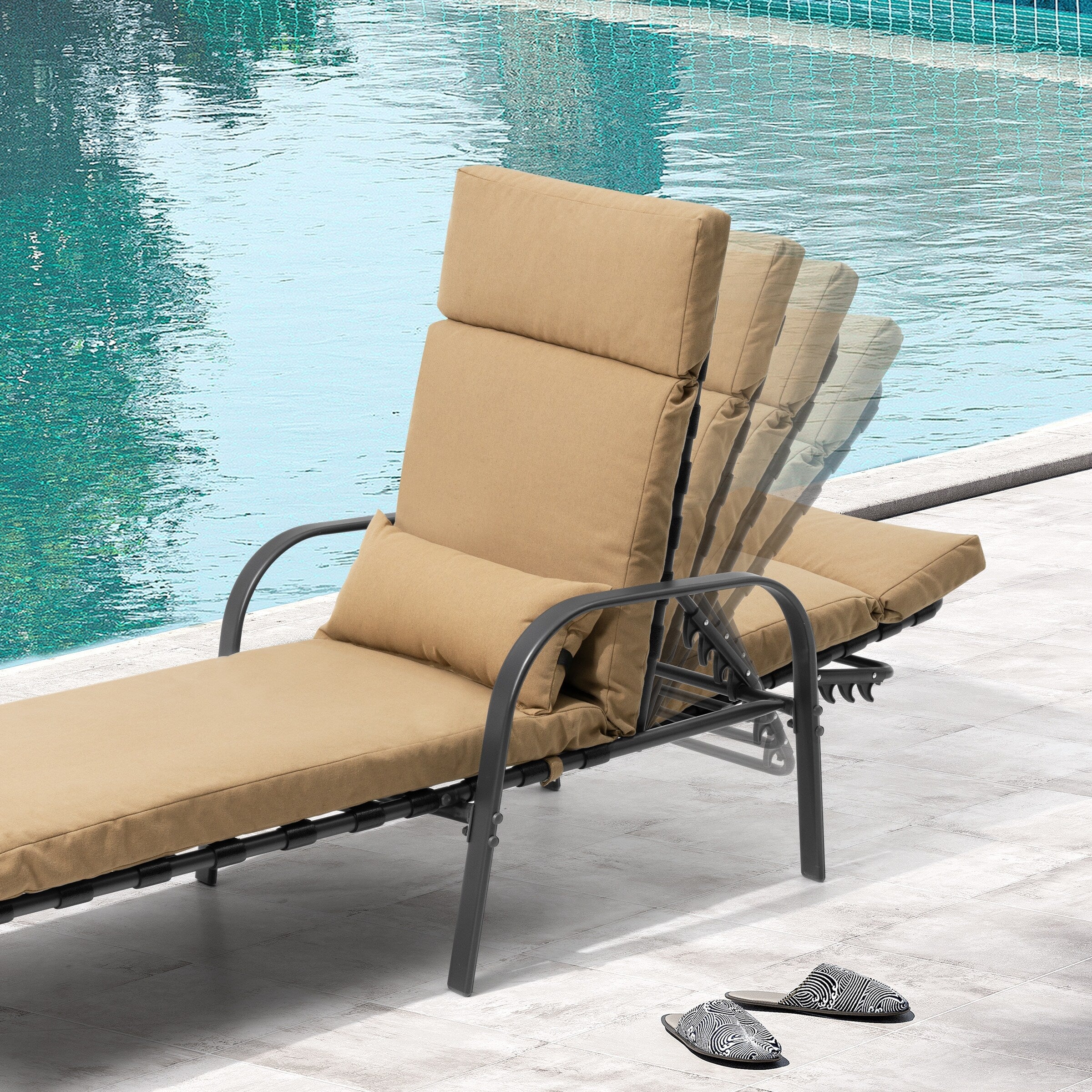Chaise longue de jardin réglable avec coussin pour extérieur, pour terrasse, plage ou bord de piscine