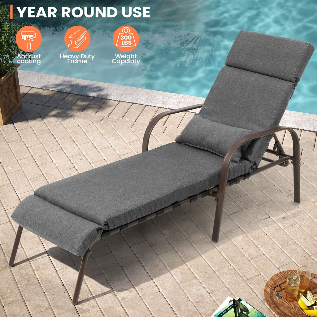 Chaise longue de jardin réglable avec coussin pour extérieur, pour terrasse, plage ou bord de piscine