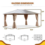 EROMMY Gazebo à toit rigide, Pergola d'extérieur avec double toit, moustiquaire et rideaux, auvent robuste pour patio, jardin, fête à la piscine
