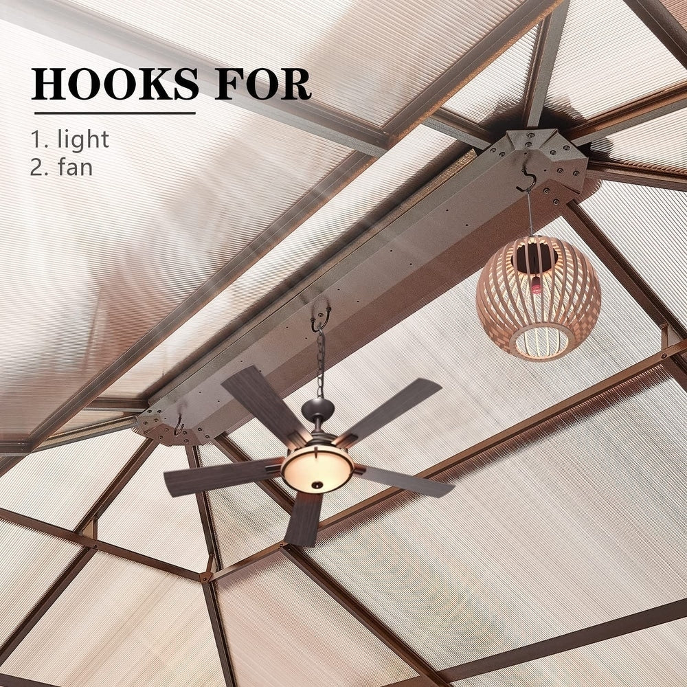 EROMMY Gazebo à toit rigide, Pergola d'extérieur avec double toit, moustiquaire et rideaux, auvent robuste pour patio, jardin, fête à la piscine