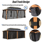 EROMMY Gazebo à toit rigide, Pergola d'extérieur avec double toit, moustiquaire et rideaux, auvent robuste pour patio, jardin, fête à la piscine