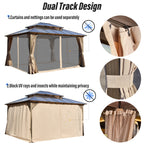 EROMMY Gazebo à toit rigide, Pergola d'extérieur avec double toit, moustiquaire et rideaux, auvent robuste pour patio, jardin, fête à la piscine