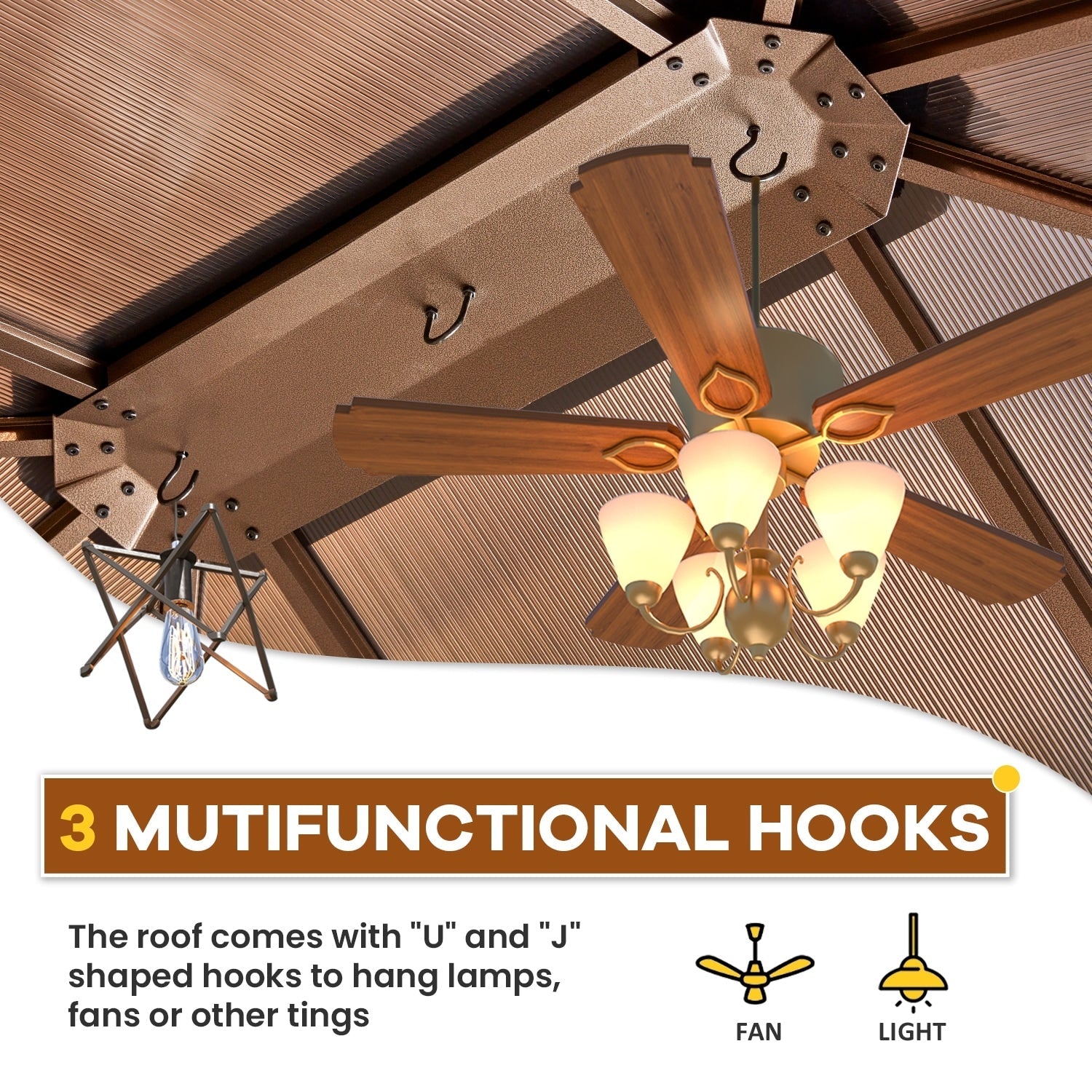 EROMMY Gazebo à toit rigide, Pergola d'extérieur avec double toit, moustiquaire et rideaux, auvent robuste pour patio, jardin, fête à la piscine