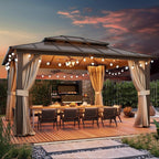 EROMMY Gazebo à toit rigide, Pergola d'extérieur avec double toit, moustiquaire et rideaux, auvent robuste pour patio, jardin, fête à la piscine
