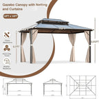 EROMMY Gazebo à toit rigide, Pergola d'extérieur avec double toit, moustiquaire et rideaux, auvent robuste pour patio, jardin, fête à la piscine