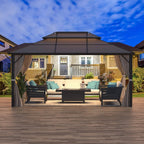 EROMMY Gazebo à toit rigide, Pergola d'extérieur avec double toit, moustiquaire et rideaux, auvent robuste pour patio, jardin, fête à la piscine