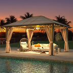 EROMMY Gazebo à toit rigide, Pergola d'extérieur avec double toit, moustiquaire et rideaux, auvent robuste pour patio, jardin, fête à la piscine