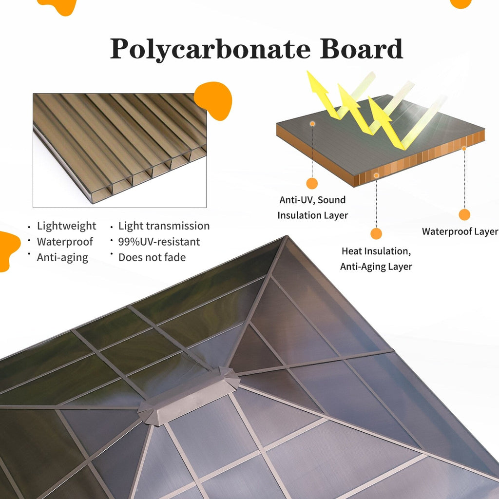EROMMY Gazebo à toit rigide, Pergola d'extérieur avec double toit, moustiquaire et rideaux, auvent robuste pour patio, jardin, fête à la piscine