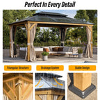 EROMMY Gazebo à toit rigide, Pergola d'extérieur avec double toit, moustiquaire et rideaux, auvent robuste pour patio, jardin, fête à la piscine
