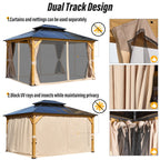 EROMMY Gazebo à toit rigide, Pergola d'extérieur avec double toit, moustiquaire et rideaux, auvent robuste pour patio, jardin, fête à la piscine