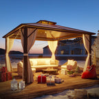 EROMMY Gazebo à toit rigide, Pergola d'extérieur avec double toit, moustiquaire et rideaux, auvent robuste pour patio, jardin, fête à la piscine