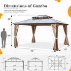 EROMMY Gazebo à toit rigide, Pergola d'extérieur avec double toit, moustiquaire et rideaux, auvent robuste pour patio, jardin, fête à la piscine