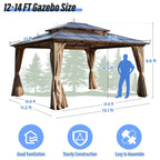EROMMY Gazebo à toit rigide, Pergola d'extérieur avec double toit, moustiquaire et rideaux, auvent robuste pour patio, jardin, fête à la piscine