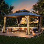 EROMMY Gazebo à toit rigide, Pergola d'extérieur avec double toit, moustiquaire et rideaux, auvent robuste pour patio, jardin, fête à la piscine