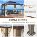EROMMY Gazebo à toit rigide, Pergola d'extérieur avec double toit, moustiquaire et rideaux, auvent robuste pour patio, jardin, fête à la piscine