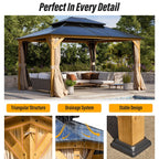 EROMMY Gazebo à toit rigide, Pergola d'extérieur avec double toit, moustiquaire et rideaux, auvent robuste pour patio, jardin, fête à la piscine