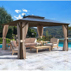 EROMMY Gazebo à toit rigide, Pergola d'extérieur avec double toit, moustiquaire et rideaux, auvent robuste pour patio, jardin, fête à la piscine
