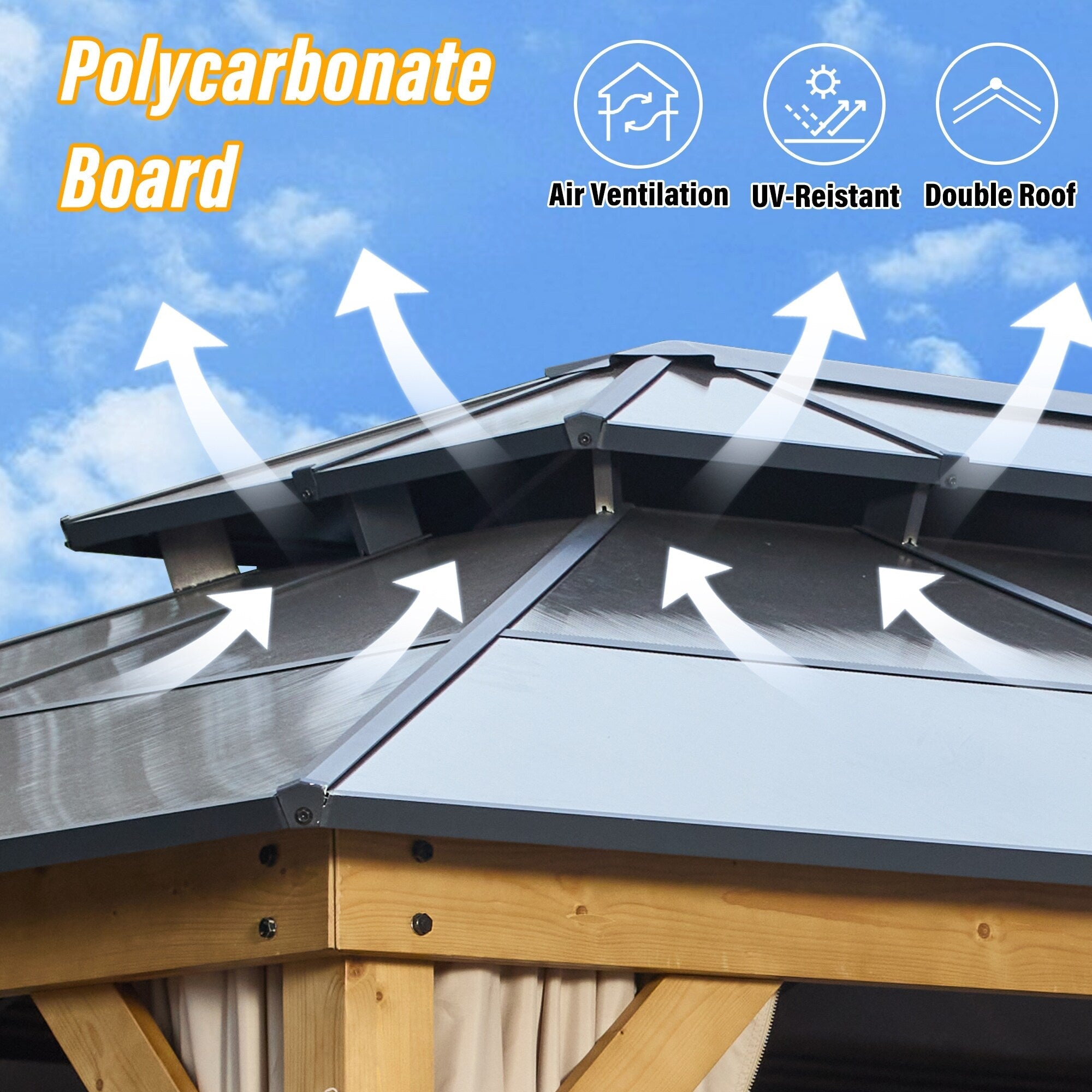 EROMMY Gazebo à toit rigide, Pergola d'extérieur avec double toit, moustiquaire et rideaux, auvent robuste pour patio, jardin, fête à la piscine