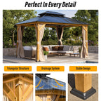 EROMMY Gazebo à toit rigide, Pergola d'extérieur avec double toit, moustiquaire et rideaux, auvent robuste pour patio, jardin, fête à la piscine