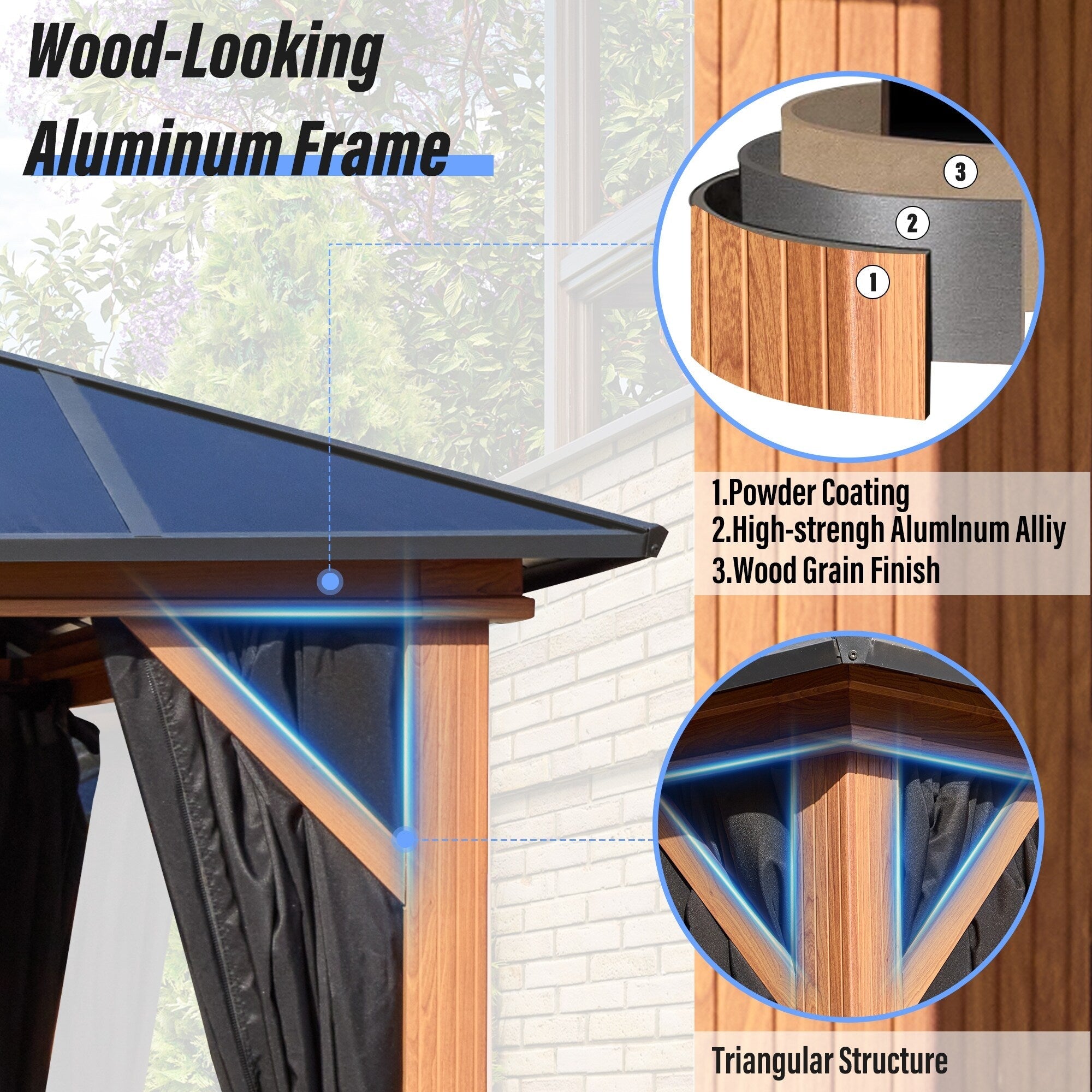 EROMMY Gazebo à toit rigide, Pergola d'extérieur avec double toit, moustiquaire et rideaux, auvent robuste pour patio, jardin, fête à la piscine