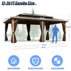 EROMMY Gazebo à toit rigide, Pergola d'extérieur avec double toit, moustiquaire et rideaux, auvent robuste pour patio, jardin, fête à la piscine