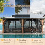 EROMMY Gazebo à toit rigide, Pergola d'extérieur avec double toit, moustiquaire et rideaux, auvent robuste pour patio, jardin, fête à la piscine